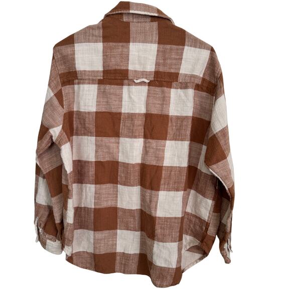 American Eagle Top Women's Brown Plaid Button Down Long Sleeve Sz M - Picture 3 of 9